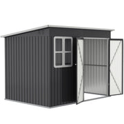 8.5' x 6' Galvanised Steel Outdoor Storage Shed, Garden Shed with Window, Lockable Wide Doors and Air Vents, Dark Grey