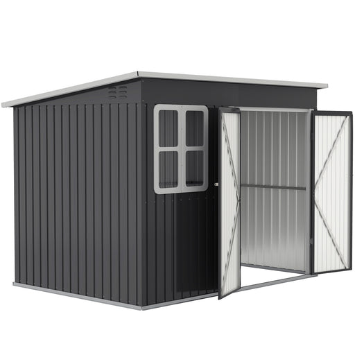 8.5' x 6' Galvanised Steel Outdoor Storage Shed, Garden Shed with Window, Lockable Wide Doors and Air Vents, Dark Grey