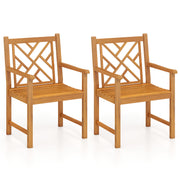 Costway - Set of 2 Outdoor Dining Chairs Acacia Wood with Cross-Pattern Backrest