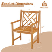 Costway - Set of 2 Outdoor Dining Chairs Acacia Wood with Cross-Pattern Backrest