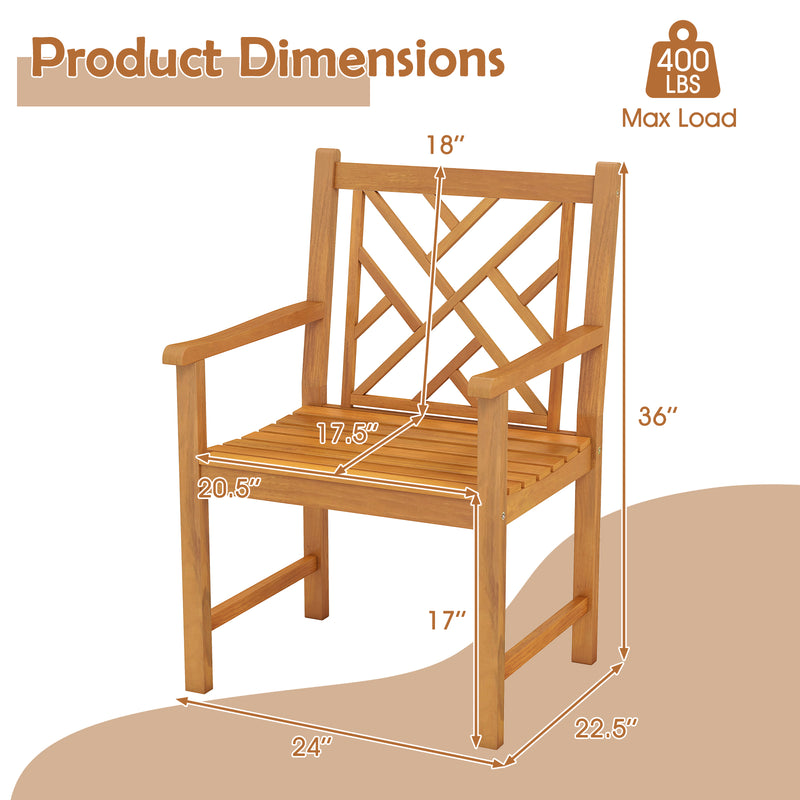 Costway - Set of 2 Outdoor Dining Chairs Acacia Wood with Cross-Pattern Backrest