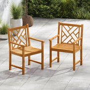 Costway - Set of 2 Outdoor Dining Chairs Acacia Wood with Cross-Pattern Backrest
