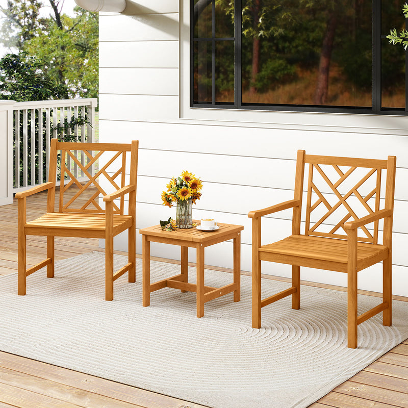 Costway - Set of 2 Outdoor Dining Chairs Acacia Wood with Cross-Pattern Backrest