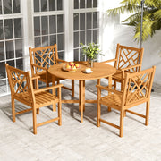 Costway - Set of 2 Outdoor Dining Chairs Acacia Wood with Cross-Pattern Backrest