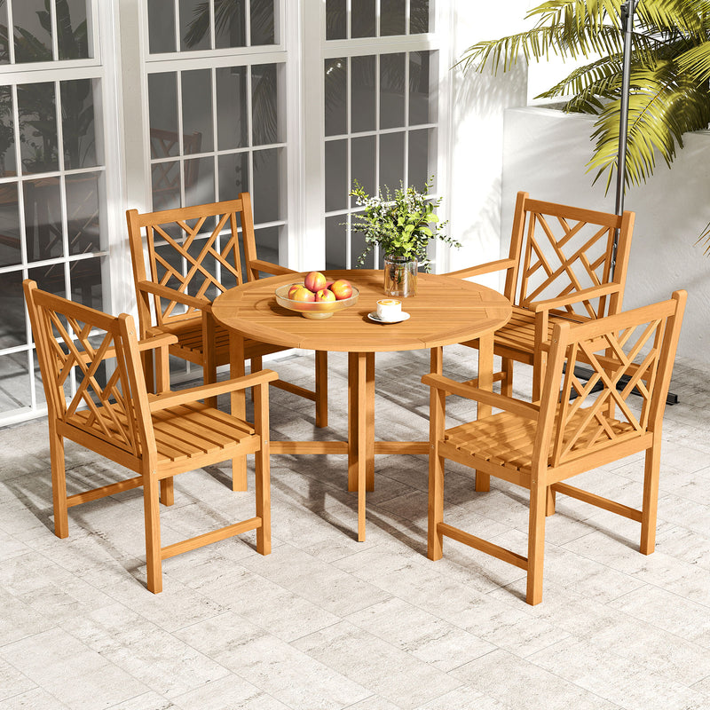 Costway - Set of 2 Outdoor Dining Chairs Acacia Wood with Cross-Pattern Backrest