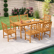 Costway - Set of 2 Outdoor Dining Chairs Acacia Wood with Cross-Pattern Backrest