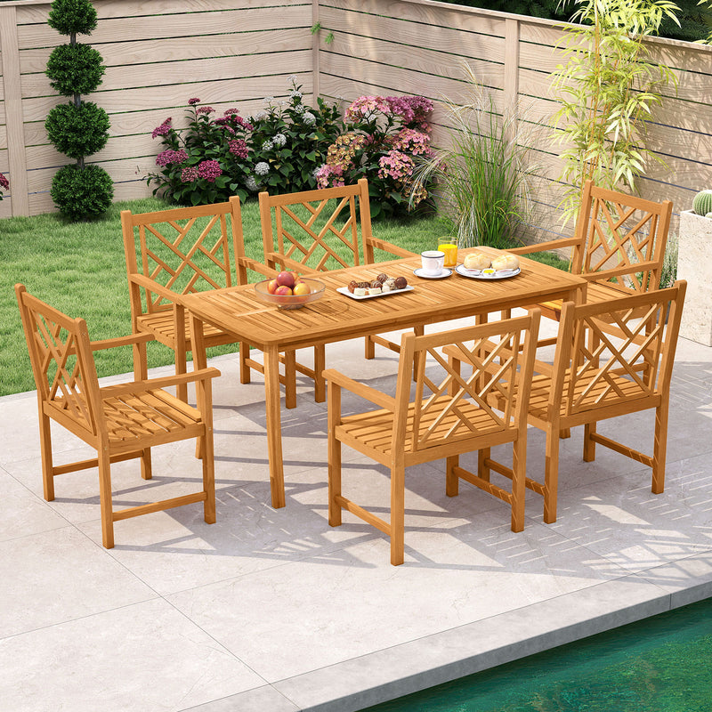 Costway - Set of 2 Outdoor Dining Chairs Acacia Wood with Cross-Pattern Backrest