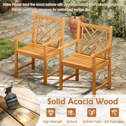 Costway - Set of 2 Outdoor Dining Chairs Acacia Wood with Cross-Pattern Backrest