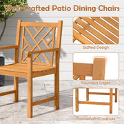 Costway - Set of 2 Outdoor Dining Chairs Acacia Wood with Cross-Pattern Backrest