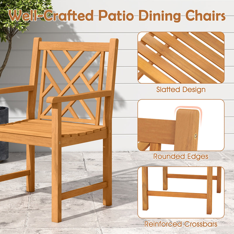 Costway - Set of 2 Outdoor Dining Chairs Acacia Wood with Cross-Pattern Backrest
