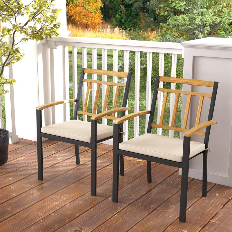 Costway - Set of 2 Patio Dining Chairs with Removable Padded Cushions-17 Inches