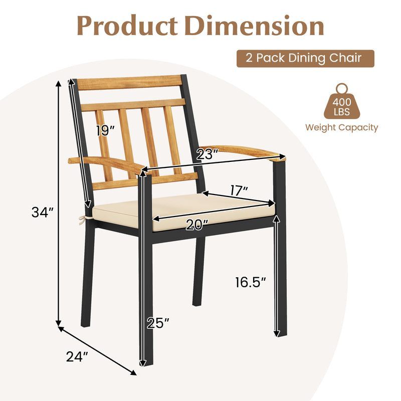 Costway - Set of 2 Patio Dining Chairs with Removable Padded Cushions-17 Inches