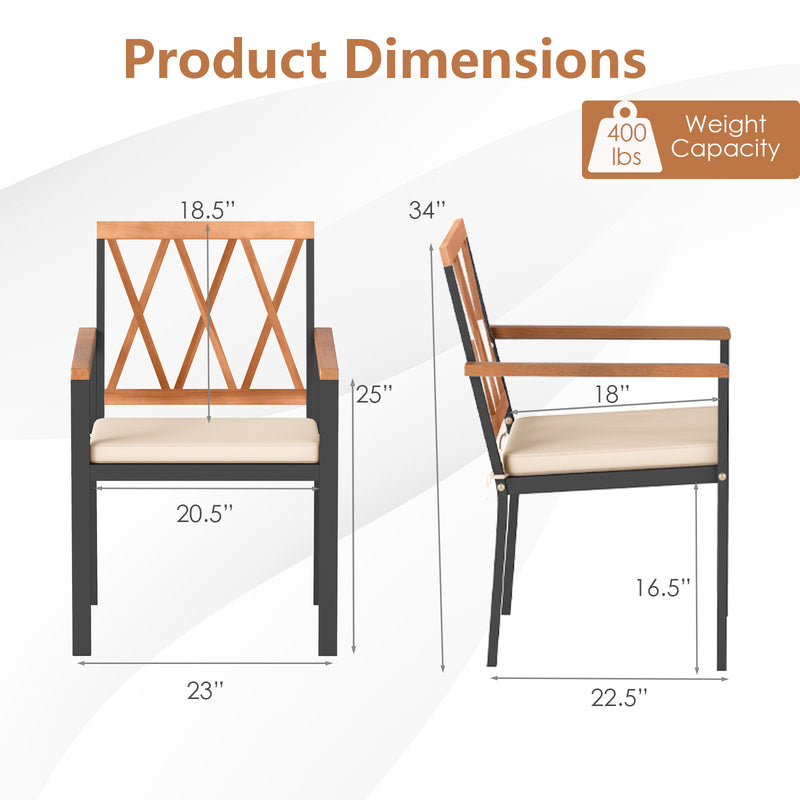 Costway - Set of 2 Patio Dining Chairs with Removable Padded Cushions-18 Inches