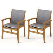 Costway - Set of 2 Patio Dining Chairs with Breathable Fabric and Acacia Wood Frame