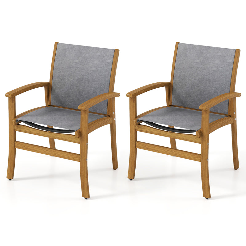 Costway - Set of 2 Patio Dining Chairs with Breathable Fabric and Acacia Wood Frame