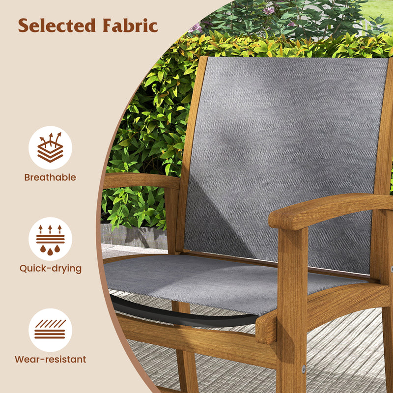 Costway - Set of 2 Patio Dining Chairs with Breathable Fabric and Acacia Wood Frame