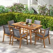 Costway - Set of 2 Patio Dining Chairs with Breathable Fabric and Acacia Wood Frame