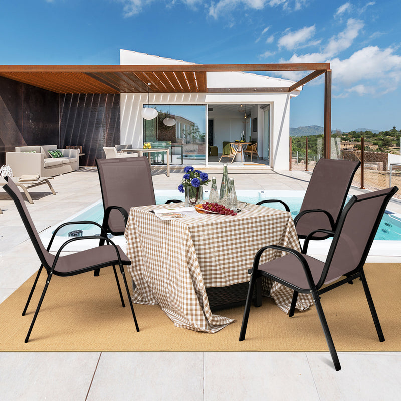 Costway - Set of 2 Stackable Patio Dining Chairs Set with Armrest-Brown
