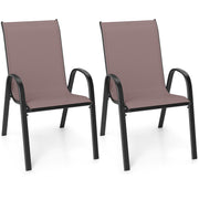 Costway - Set of 2 Stackable Patio Dining Chairs Set with Armrest-Brown