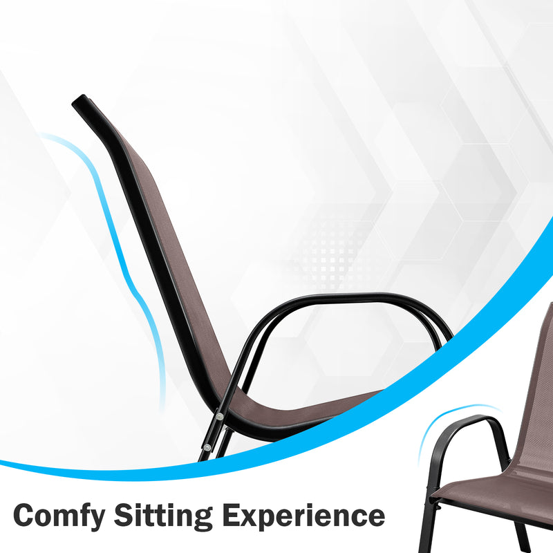 Costway - Set of 2 Stackable Patio Dining Chairs Set with Armrest-Brown
