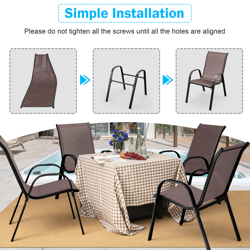 Costway - Set of 2 Stackable Patio Dining Chairs Set with Armrest-Brown