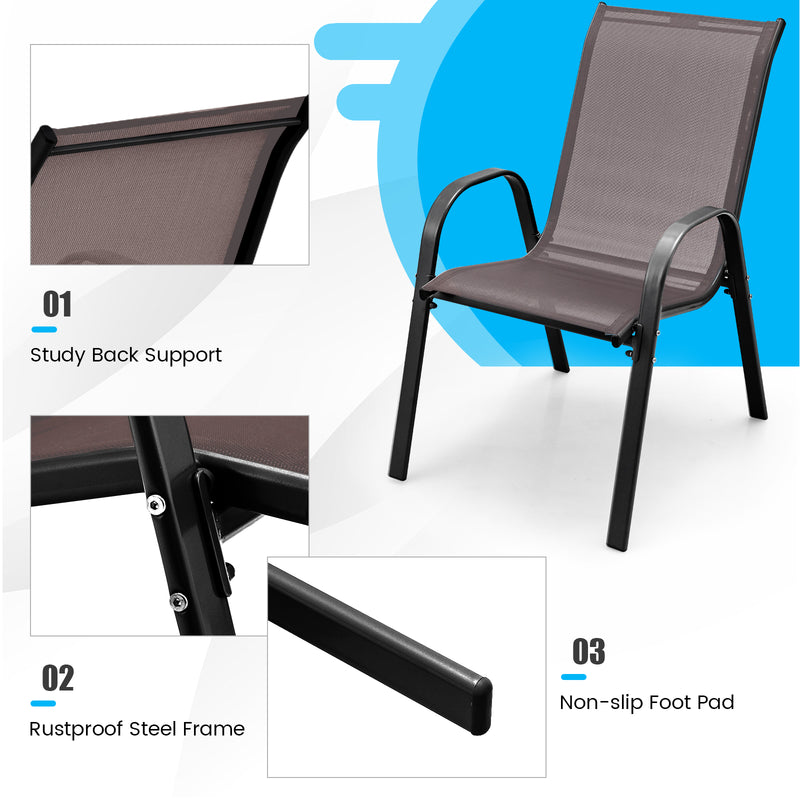 Costway - Set of 2 Stackable Patio Dining Chairs Set with Armrest-Brown