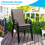 Costway - Set of 2 Stackable Patio Dining Chairs Set with Armrest-Brown