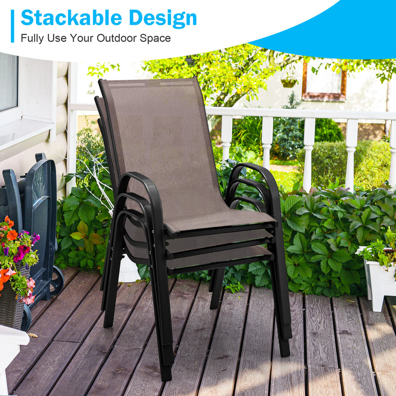 Costway - Set of 2 Stackable Patio Dining Chairs Set with Armrest-Brown