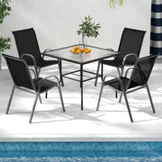 Costway - Set of 2 Stackable Patio Dining Chairs Set with Armrest-Black