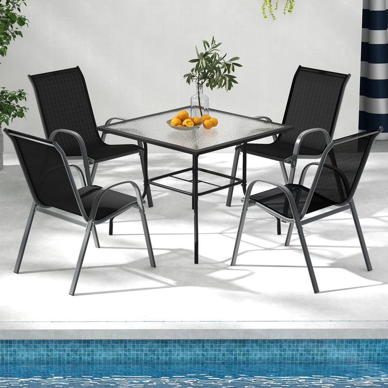 Costway - Set of 2 Stackable Patio Dining Chairs Set with Armrest-Black