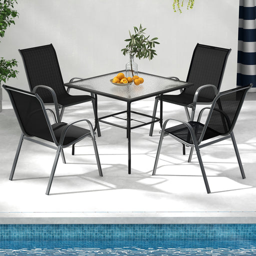 Costway - Set of 2 Stackable Patio Dining Chairs Set with Armrest-Black
