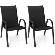 Costway - Set of 2 Stackable Patio Dining Chairs Set with Armrest-Black