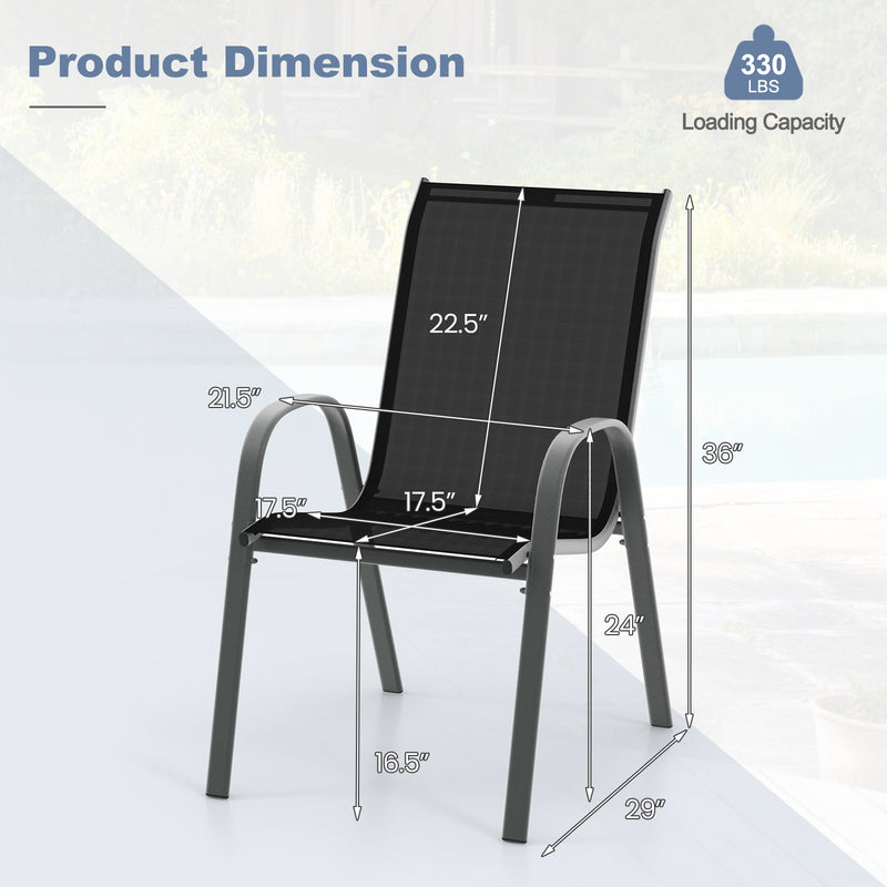 Costway - Set of 2 Stackable Patio Dining Chairs Set with Armrest-Black