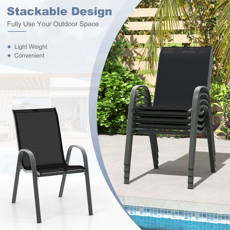 Costway - Set of 2 Stackable Patio Dining Chairs Set with Armrest-Black