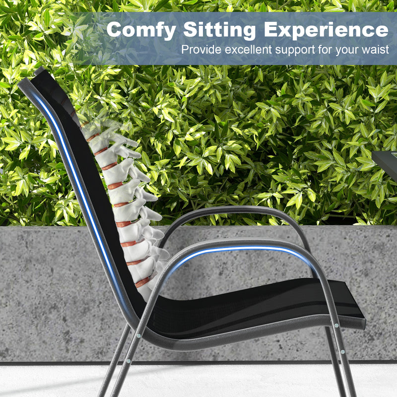 Costway - Set of 2 Stackable Patio Dining Chairs Set with Armrest-Black