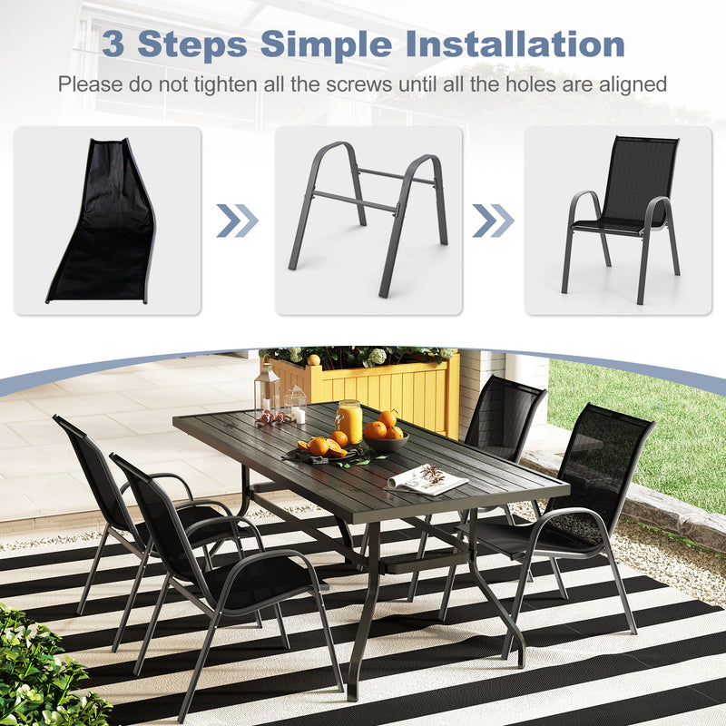 Costway - Set of 2 Stackable Patio Dining Chairs Set with Armrest-Black