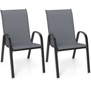 Costway - Set of 2 Stackable Patio Dining Chairs Set with Armrest-Grey