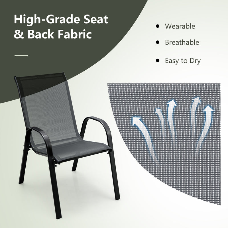 Costway - Set of 2 Stackable Patio Dining Chairs Set with Armrest-Grey