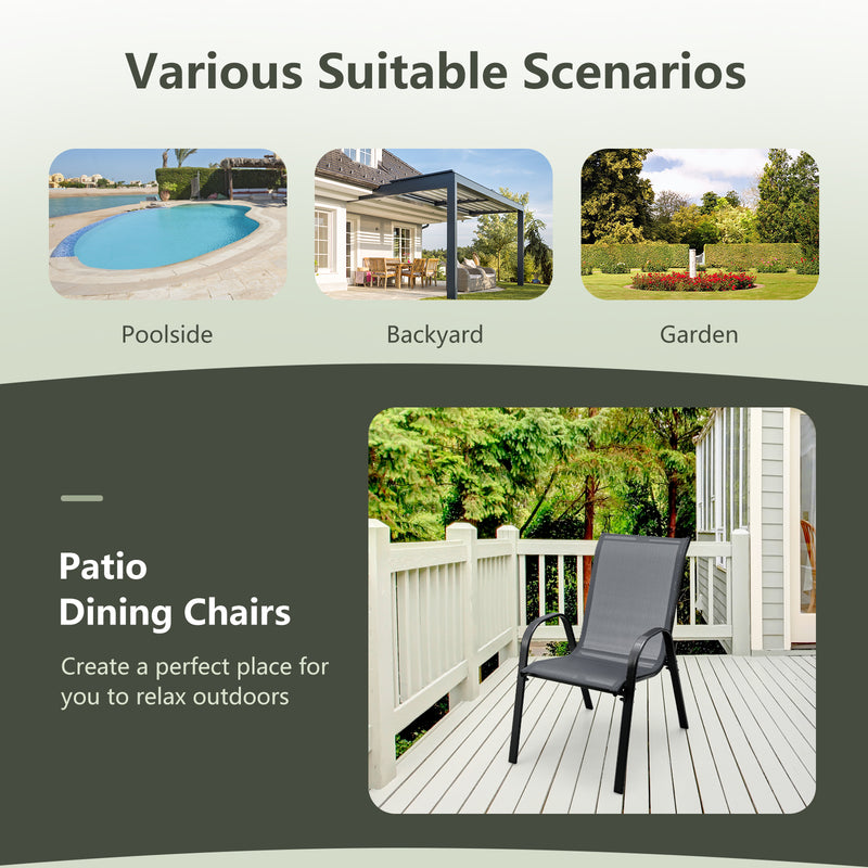 Costway - Set of 2 Stackable Patio Dining Chairs Set with Armrest-Grey
