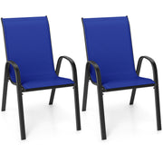 Costway - Set of 2 Stackable Patio Dining Chairs Set with Armrest-Navy