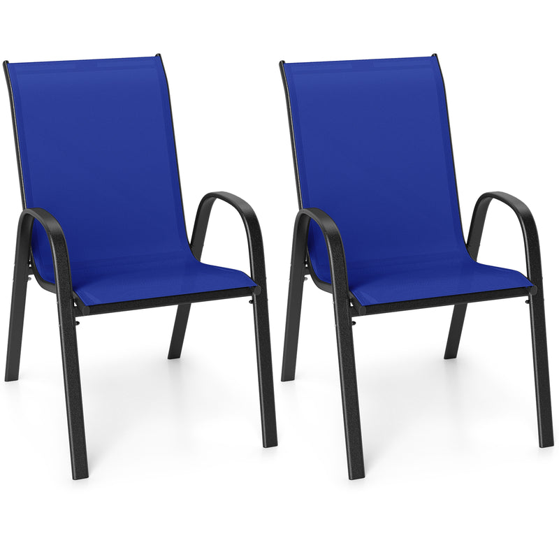 Costway - Set of 2 Stackable Patio Dining Chairs Set with Armrest-Navy