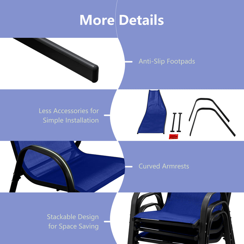 Costway - Set of 2 Stackable Patio Dining Chairs Set with Armrest-Navy