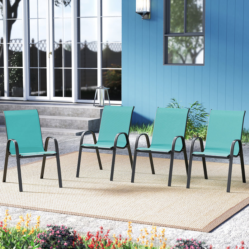 Costway - Set of 2 Stackable Patio Dining Chairs Set with Armrest-Turquoise