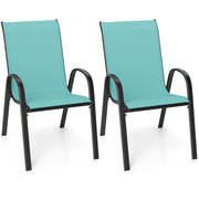 Costway - Set of 2 Stackable Patio Dining Chairs Set with Armrest-Turquoise