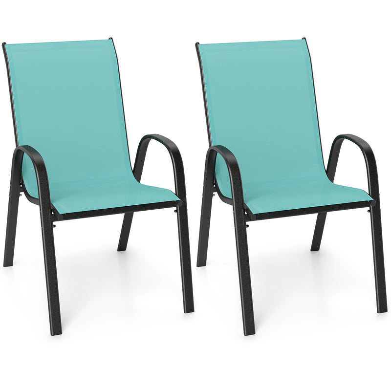 Costway - Set of 2 Stackable Patio Dining Chairs Set with Armrest-Turquoise