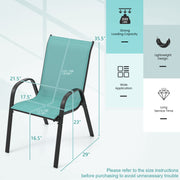 Costway - Set of 2 Stackable Patio Dining Chairs Set with Armrest-Turquoise