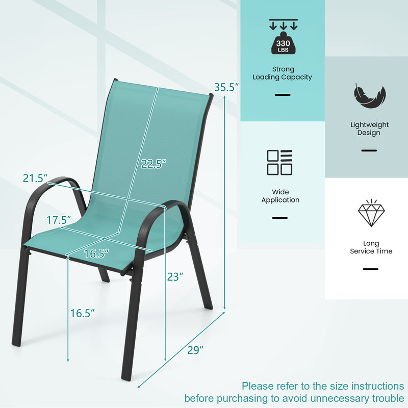 Costway - Set of 2 Stackable Patio Dining Chairs Set with Armrest-Turquoise