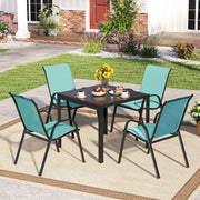 Costway - Set of 2 Stackable Patio Dining Chairs Set with Armrest-Turquoise