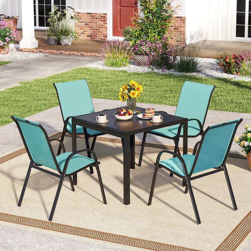 Costway - Set of 2 Stackable Patio Dining Chairs Set with Armrest-Turquoise