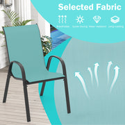 Costway - Set of 2 Stackable Patio Dining Chairs Set with Armrest-Turquoise